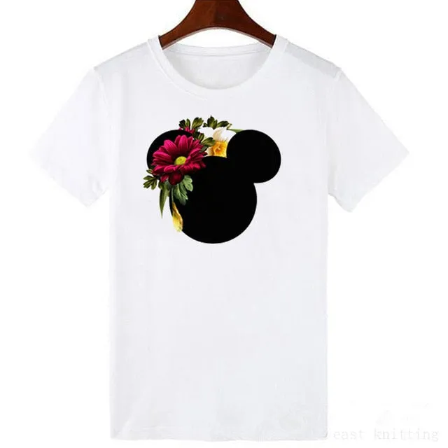 ZOGANKIN Cartoon Print Women T Shirt Summer Casual Short Sleeve O Neck T-shirt Ladies White TShirt Tops Cute Tees Shirt