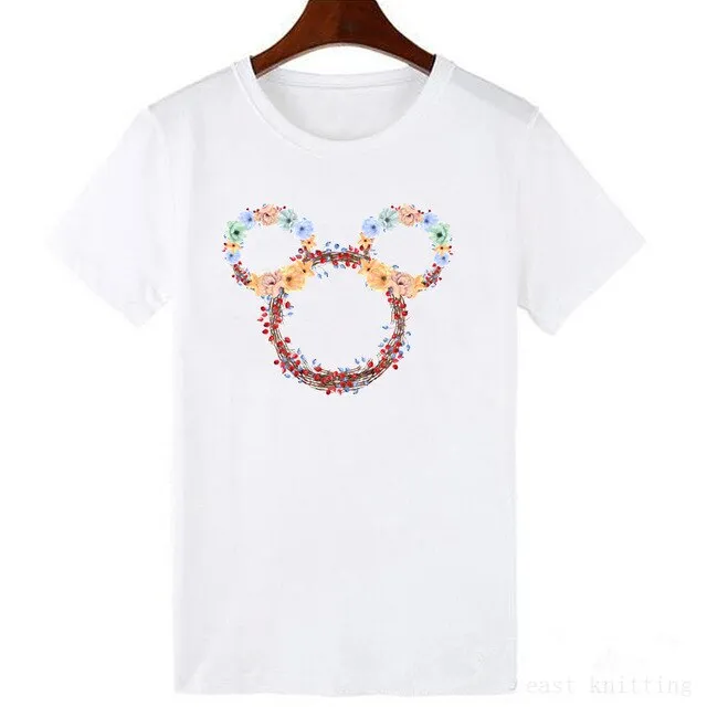 ZOGANKIN Cartoon Print Women T Shirt Summer Casual Short Sleeve O Neck T-shirt Ladies White TShirt Tops Cute Tees Shirt