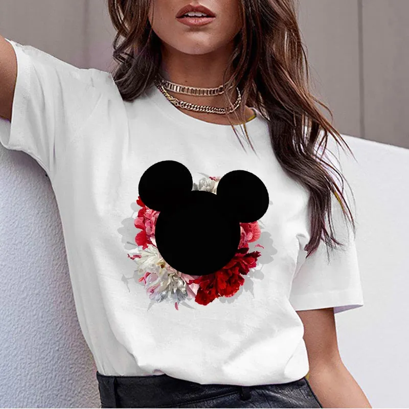 ZOGANKIN Cartoon Print Women T Shirt Summer Casual Short Sleeve O Neck T-shirt Ladies White TShirt Tops Cute Tees Shirt