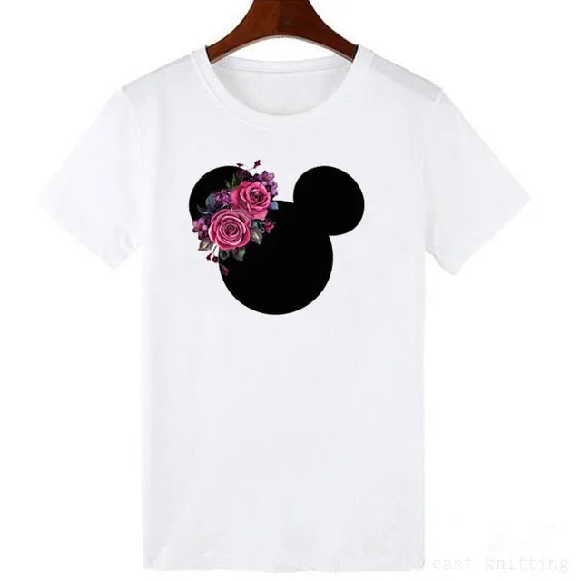 ZOGANKIN Cartoon Print Women T Shirt Summer Casual Short Sleeve O Neck T-shirt Ladies White TShirt Tops Cute Tees Shirt